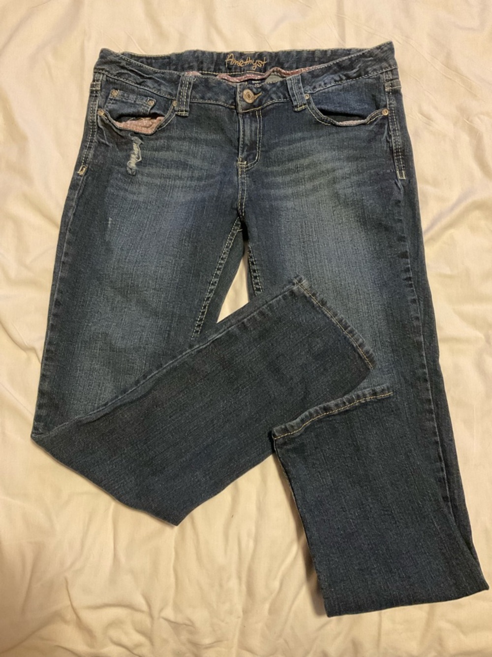 Amethyst Jeans Women's Straight Leg Dark Blue Jeans 13 Short